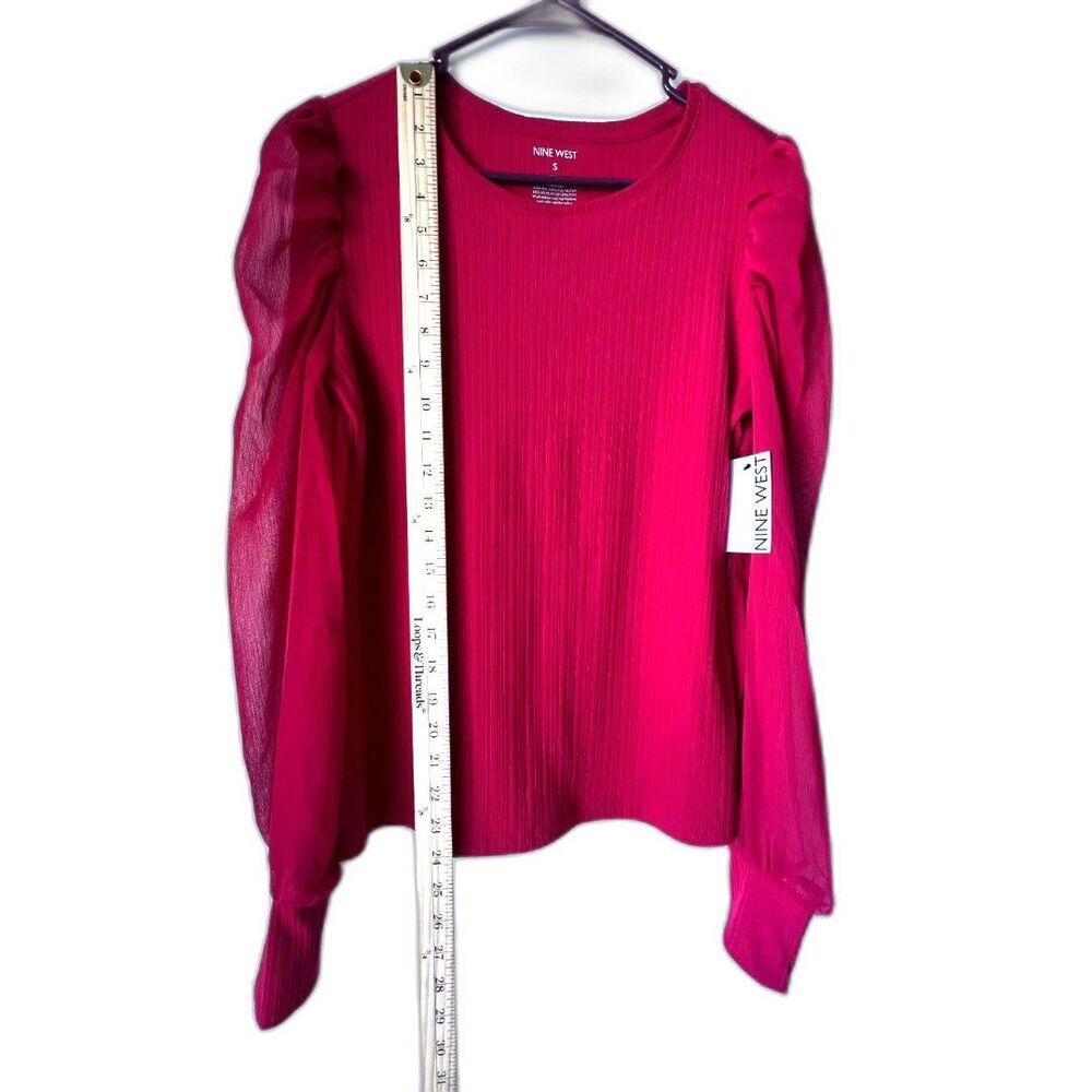 Women's Nine west long sleeves red blouse neck top scoop puff crewneck Size S - Picture 9 of 10